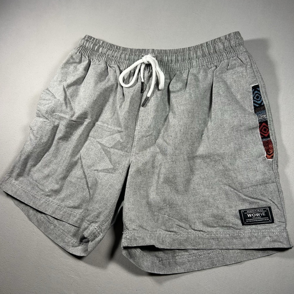 Wowie The OG Short Mens Size L Gray Oxford Aztec Trim Drawstring 5 Inch Inseam